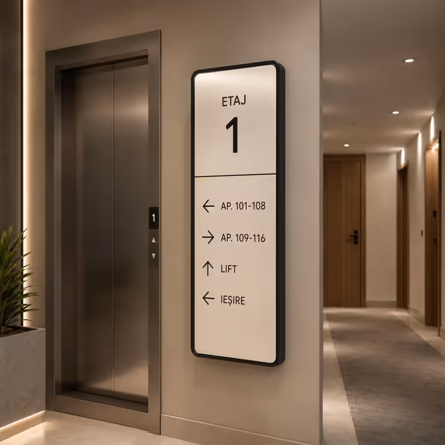 Panou de orientare lângă lift